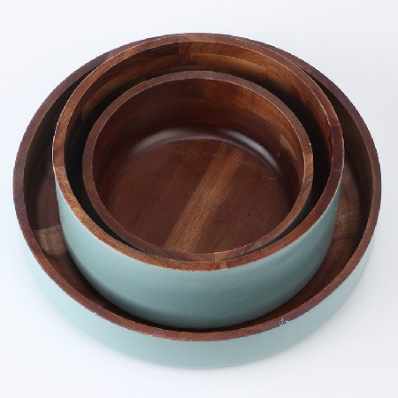 Acacia round salad bowl